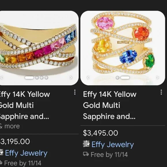 EFFY® Watercolors 14K Yellow Gold Multi Sapphire Diamond Ring - Picture 8 of 8